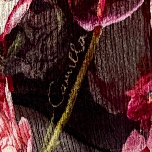 Camilla Mirror Mirror Raglan Button Up Shirt Black Floral Sheer Silk Blouse Sz L - Picture 7 of 16